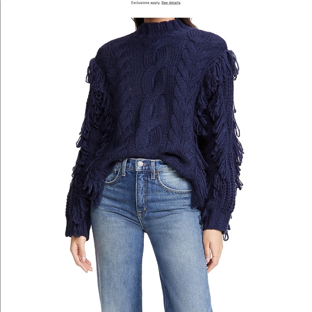 NWT 525 Braided Cable Fringe Pullover Turtleneck Sweater in Navy size XS!